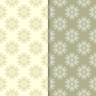 Zeytin yeşili çiçek arka planlar. Tekstil ve duvar kağıtları için dikişsiz desen seti