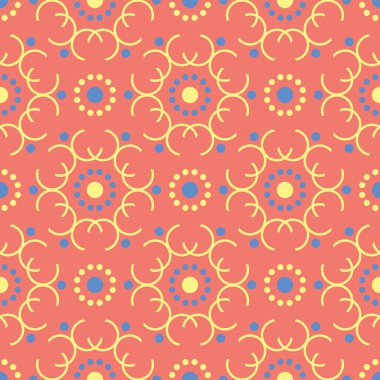 Geometrik kırmızı turuncu seamless modeli. Parlak arka plan duvar kağıtları, Tekstil ve kumaş için mavi ve sarı tasarımı ile