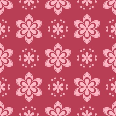 Kırmızı zemin üzerine çiçek süsleme. Tekstil ve duvar kağıtları için seamless modeli