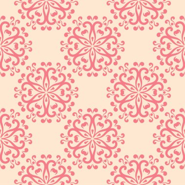 Bej renkli arka plan üzerinde kırmızı çiçekli süs. Tekstil ve duvar kağıtları için seamless modeli