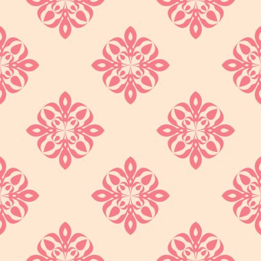 Bej renkli arka plan üzerinde kırmızı çiçekli süs. Tekstil ve duvar kağıtları için seamless modeli