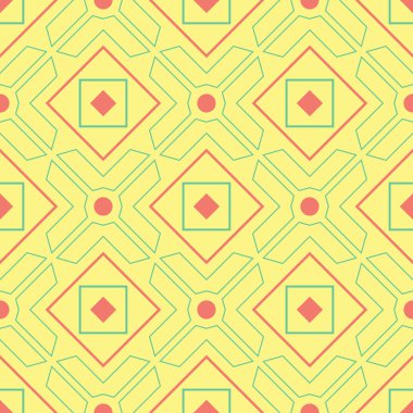 Geometrik yeşil ve pembe elemanları ile Seamless modeli. Sarı çok renkli arka plan duvar kağıtları, Tekstil ve kumaş için