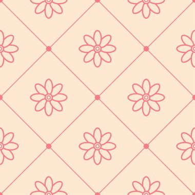 Bej renkli arka plan üzerinde kırmızı çiçekli süs. Tekstil ve duvar kağıtları için seamless modeli