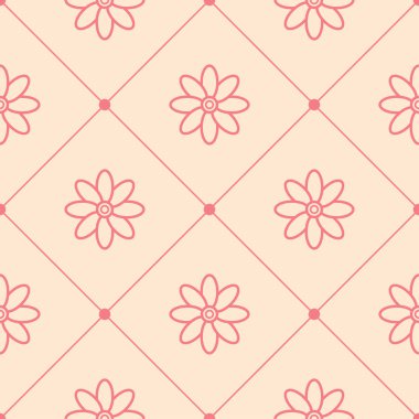 Red floral ornament on beige background. Seamless pattern for textile and wallpapers