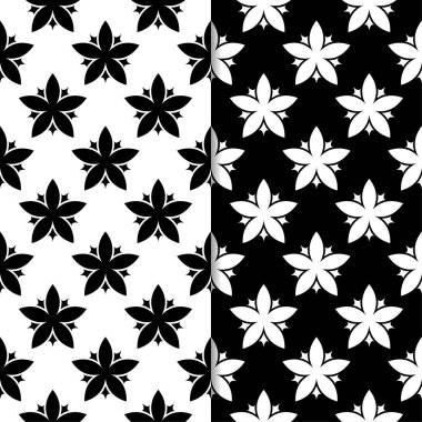 Siyah ve beyaz çiçek arka planlar. Tekstil ve duvar kağıtları için dikişsiz desen seti