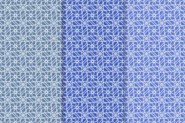 Geometrik süsler kümesi. Web, Tekstil ve duvar kağıtları için mavi dikey Dikişsiz desen