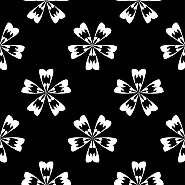 Siyah arka plan üzerine beyaz çiçek süsleme. Tekstil ve duvar kağıtları için seamless modeli