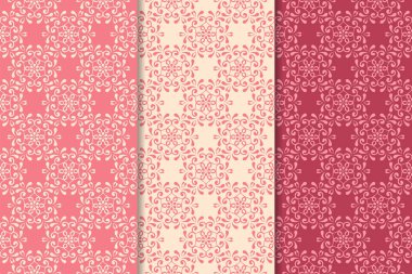 Kırmızı çiçekli süsler kümesi. Kiraz pembe dikey Dikişsiz desen. Duvar kağıdı arka plan