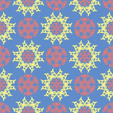 Çiçek tasarım ile mavi seamless modeli. Renkli arka plan duvar kağıtları, Tekstil ve kumaş için kırmızı sarı çiçek öğeleri ile