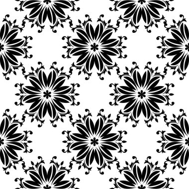 Beyaz arka planda siyah çiçekler. Tekstil ve duvar kağıtları için seamless modeli