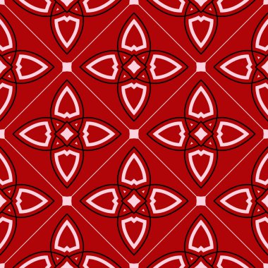 Siyah ve beyaz geometrik seamless modeli. Kırmızı zemin üzerine. Duvar kağıtları ve tekstil tasarım