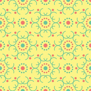 Geometrik sarı seamless modeli. Renkli arka plan duvar kağıtları, Tekstil ve kumaş için pembe ve yeşil tasarım ile