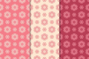 Kırmızı çiçekli süsler kümesi. Kiraz pembe dikey Dikişsiz desen. Duvar kağıdı arka plan