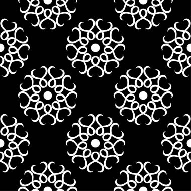 Siyah arka plan üzerine beyaz çiçek süsleme. Tekstil ve duvar kağıtları için seamless modeli