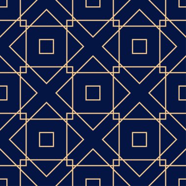 Mavi zemin üzerine altın geometrik süsleme. Web, Tekstil ve duvar kağıtları için seamless modeli