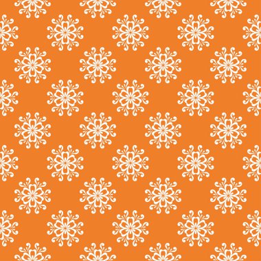 Turuncu zemin üzerine beyaz çiçek süsleme. Tekstil ve duvar kağıtları için seamless modeli