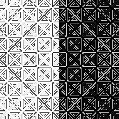 Siyah ve beyaz geometrik süsler. Web, Tekstil ve duvar kağıtları için dikişsiz desen seti