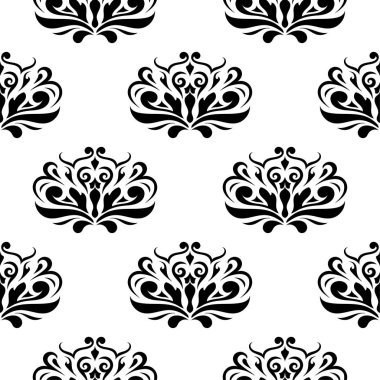 Beyaz arka planda siyah çiçek süsleme. Tekstil ve duvar kağıtları için seamless modeli