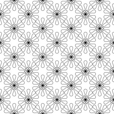 Kesintisiz beyaz zemin üzerine siyah çiçek süsleme. Tekstil ve duvar kağıtları için seamless modeli