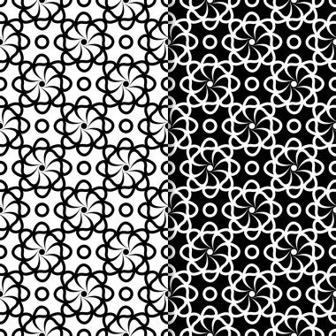 Siyah ve beyaz çiçek arka planlar. Tekstil ve duvar kağıtları için dikişsiz desen seti