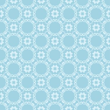 Beyaz ve mavi çiçek süs tasarım. Tekstil ve duvar kağıtları için seamless modeli