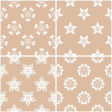 Çiçek desenleri. Sorunsuz arka plan bej ve beyaz dizi. Vektör çizim