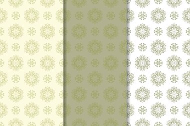 Zeytin yeşili çiçek arka planlar. Tekstil ve duvar kağıtları için dikişsiz desen seti