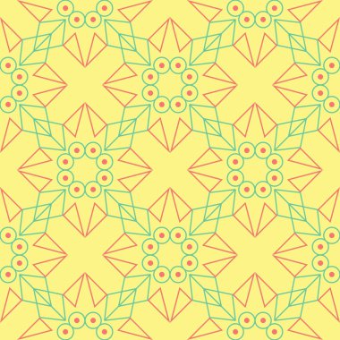 Geometrik sarı seamless modeli. Renkli arka plan duvar kağıtları, Tekstil ve kumaş için pembe ve yeşil tasarım ile