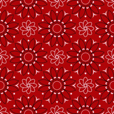 Çiçek seamless modeli. Duvar kağıtları ve Tekstil için kırmızı zemin üzerine siyah ve beyaz tasarım