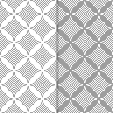 Geometrik süsler kümesi. Gri ve beyaz Dikişsiz desen web, Tekstil ve duvar kağıtları için