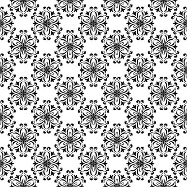Beyaz arka planda siyah çiçek tasarım. Tekstil ve duvar kağıtları için seamless modeli