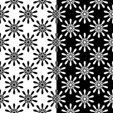 Siyah ve beyaz çiçek arka planlar. Tekstil ve duvar kağıtları için sorunsuz tasarım kümesi