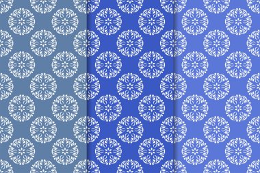 Mavi çiçekli süsler. Dikey Dikişsiz desen seti. Duvar kağıdı arka plan