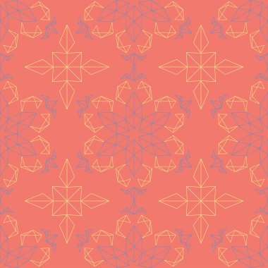 Çiçek seamless modeli. Sarı ve mavi çiçek elemanları ile parlak turuncu pembe