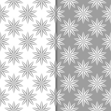 Beyaz ve gri arka plan çiçek kümesi. Tekstil ve duvar kağıtları için dikişsiz desen