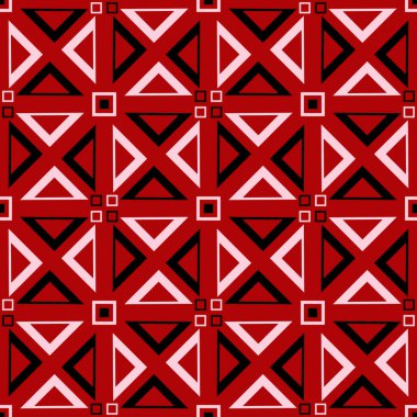 Siyah ve beyaz geometrik seamless modeli. Kırmızı zemin üzerine. Duvar kağıtları ve tekstil tasarım