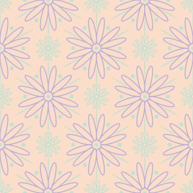 Bej renkli çiçek arka plan. Duvar kağıtları, Tekstil ve kumaş için mor ve mavi elemanları ile Seamless modeli