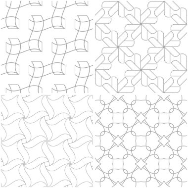Geometrik desenler. Işık gri ve beyaz sorunsuz arka planlar kümesi. Vektör çizim