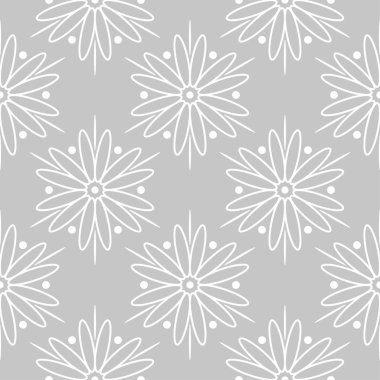 Gri arka plan üzerinde beyaz çiçek süsleme. Tekstil ve duvar kağıtları için seamless modeli