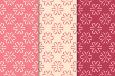 Kırmızı çiçekli süsler kümesi. Kiraz pembe dikey Dikişsiz desen. Duvar kağıdı arka plan