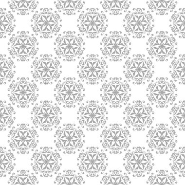 Işık gri çiçek sorunsuz süsleme beyaz arka plan üzerinde. Tekstil ve duvar kağıtları için seamless modeli