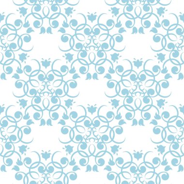 Beyaz zemin üzerine mavi çiçek tasarım. Tekstil ve duvar kağıtları için seamless modeli