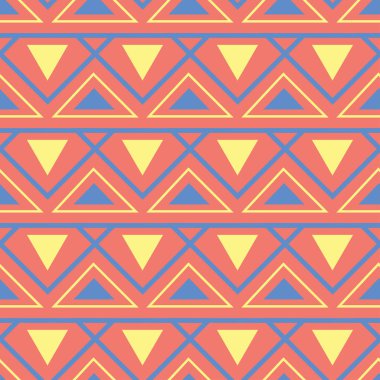 Turuncu seamless modeli. Mavi ve sarı bir tasarıma sahip parlak geometrik arka plan