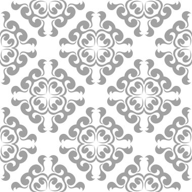 Beyaz arka plan üzerine açık gri çiçek süsleme. Tekstil ve duvar kağıtları için seamless modeli