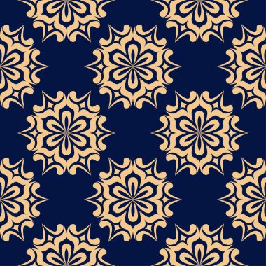 Mavi zemin üzerine altın çiçek. Tekstil ve duvar kağıtları için seamless modeli