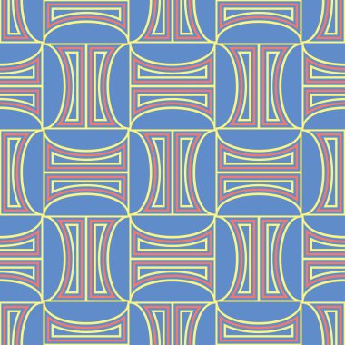 Mavi geometrik sorunsuz arka plan. Tasarım duvar kağıtları, Tekstil ve kumaş kırmızı ve sarı desenli parlak çok renkli