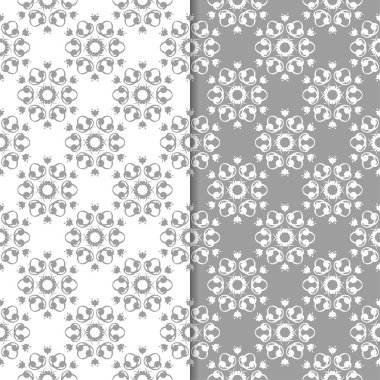 Beyaz ve gri çiçek arka planlar. Tekstil ve duvar kağıtları için dikişsiz desen seti