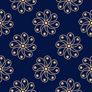Koyu mavi zemin üzerine altın çiçek öğe. Tekstil ve duvar kağıtları için seamless modeli