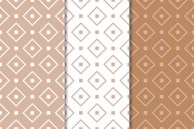 Kahverengi ve beyaz geometrik süsler. Web, Tekstil ve duvar kağıtları için dikişsiz desen seti