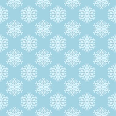 Beyaz ve mavi çiçek desenli. Tekstil ve duvar kağıtları için sorunsuz süsleme